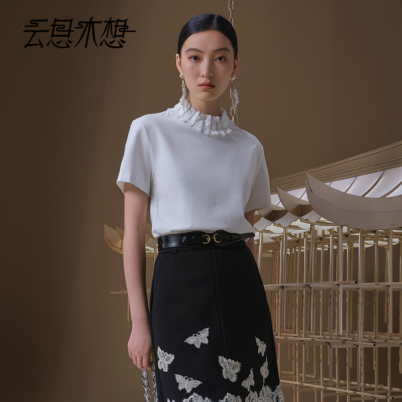 Ysimo-X云思木想 芸芸诗梦 欧若风领口蕾丝花边时尚短袖T恤12956
