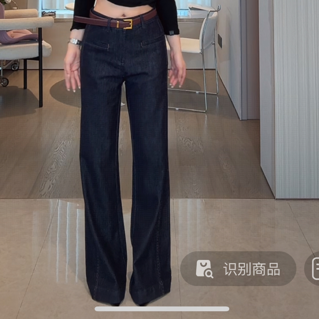 赵灵儿秋季新款直筒显瘦时尚复古牛仔裤