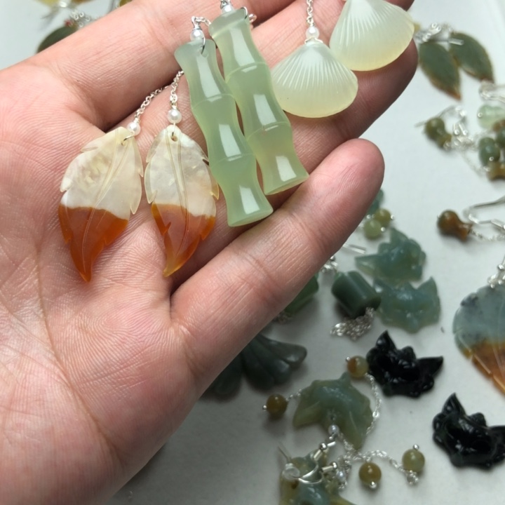 蛇纹石玉耳饰未镶嵌糖*糖