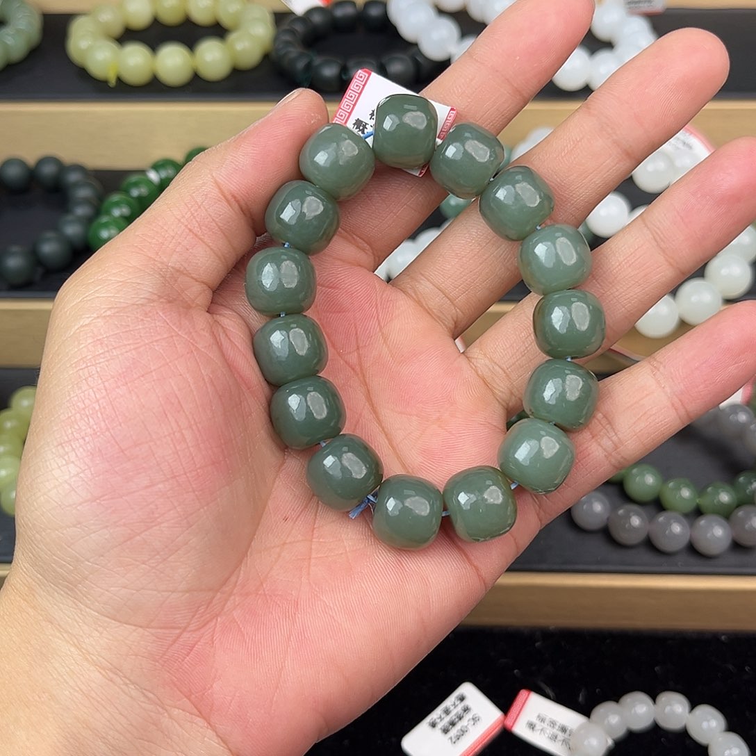 和田玉手串未镶嵌云*云纯天然新疆和田玉且末蓝14mm