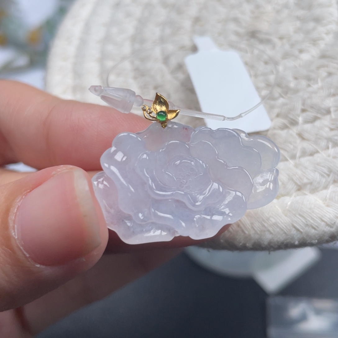 翡翠18K金镶嵌颈饰天然A货缅甸翡翠