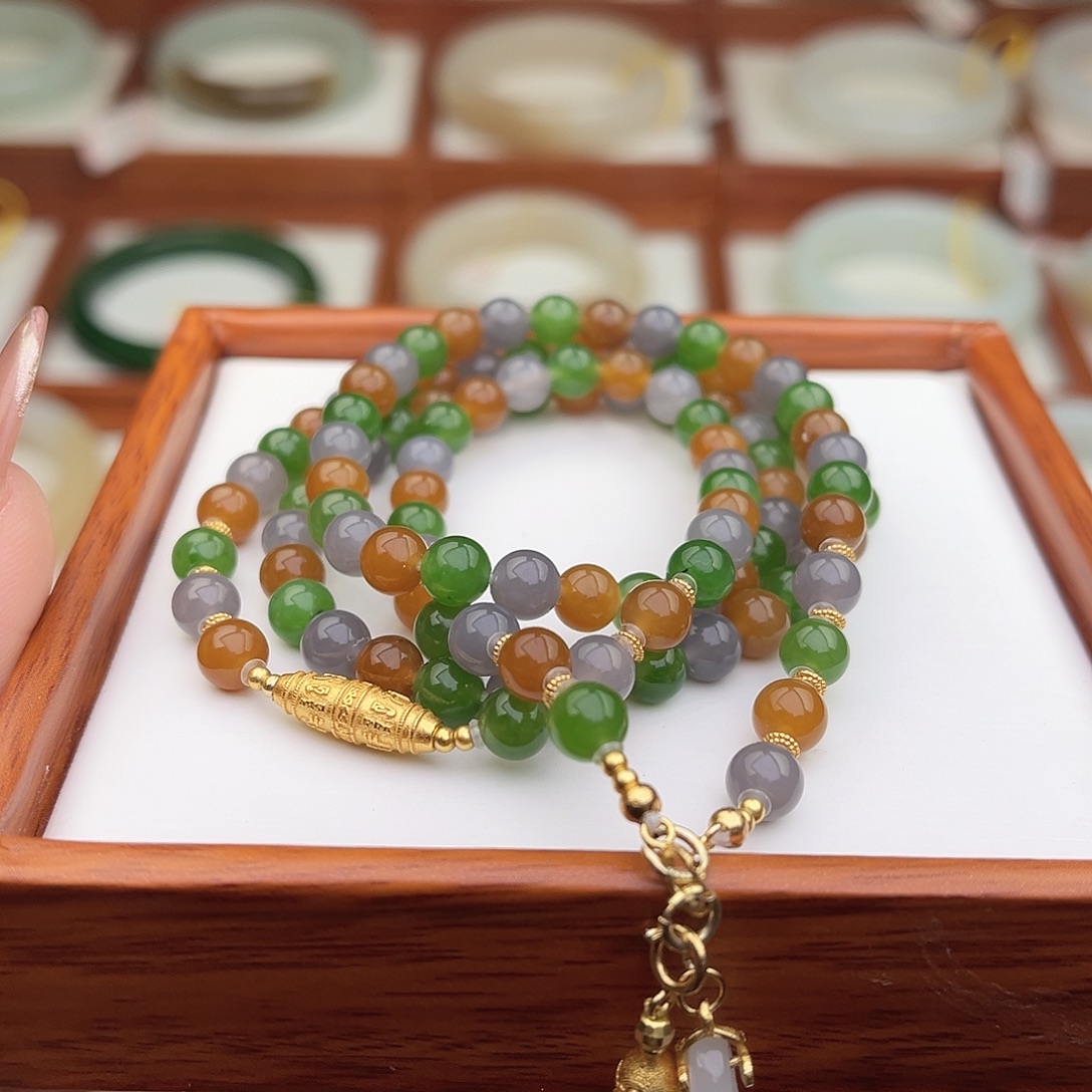 和田玉银S925镶嵌手串6mm