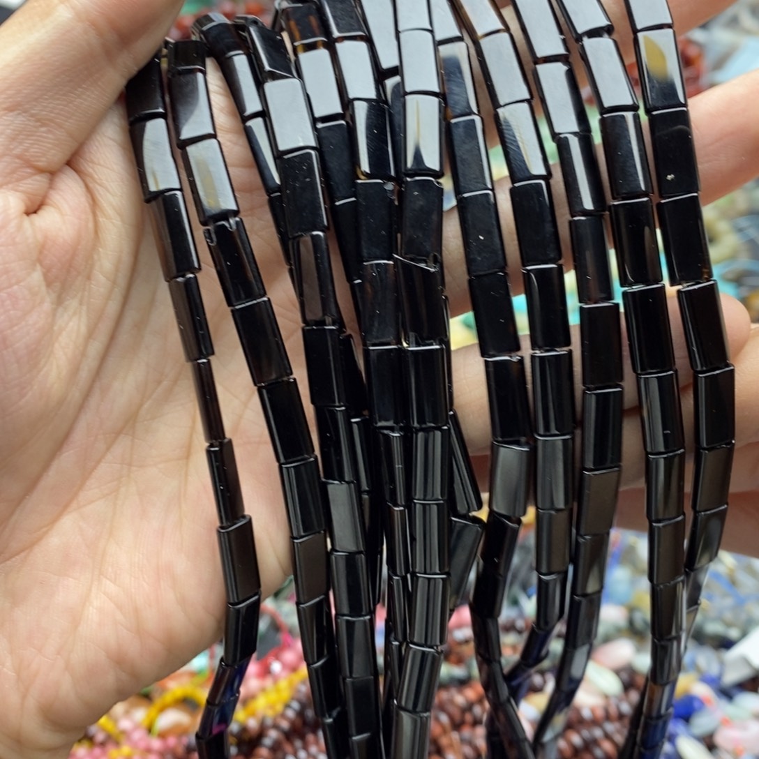 玛瑙/玉髓未镶嵌珠宝半成品一条天然6×12双孔黑玛瑙H270