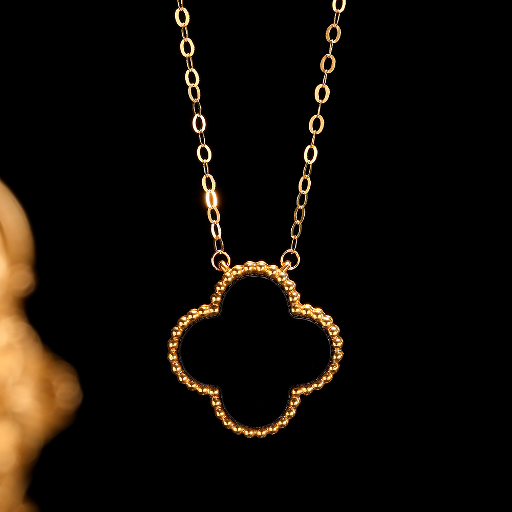 【富萌主专属】通体18k金镶15mm套链黑玛瑙四叶 轻奢气质百搭时尚经