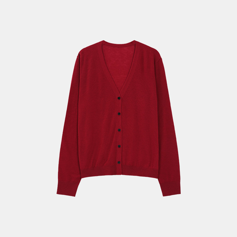 李大琪【黑红开衫】桑蚕丝绵羊毛针织衫V领开衫纯色多色可选