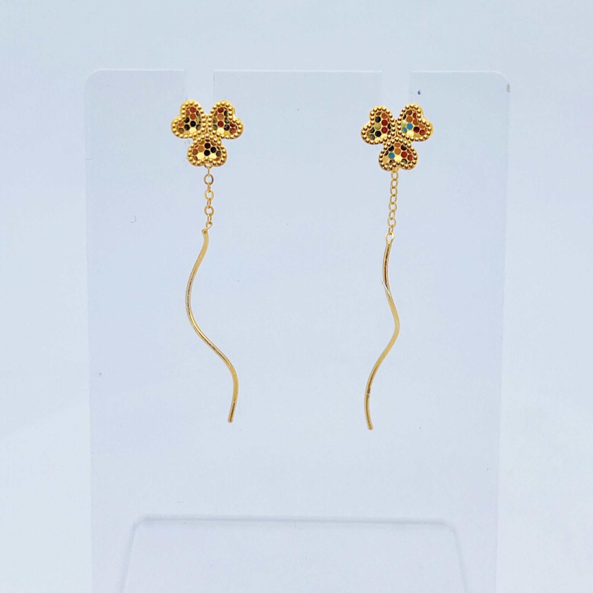 足金999黄金三爱心龙鳞波浪金耳线1.95*-