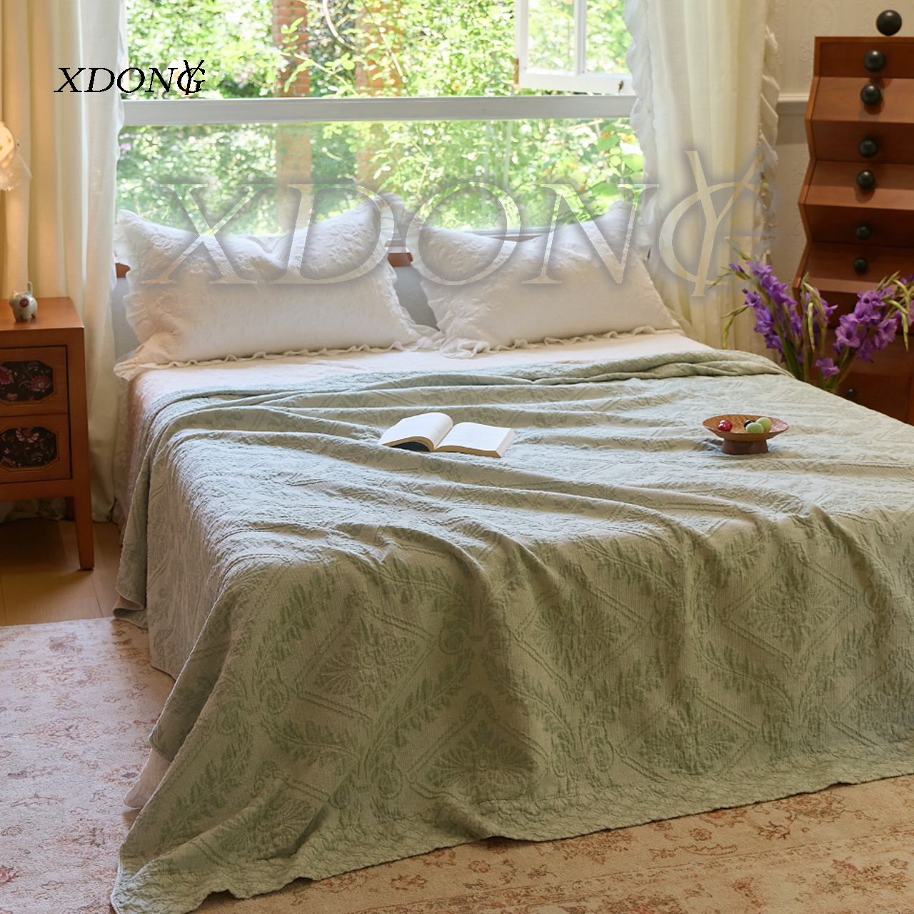 XDONGY（冬云家纺）200*230法国私人订制 叶华绿色 理 疗床盖毯