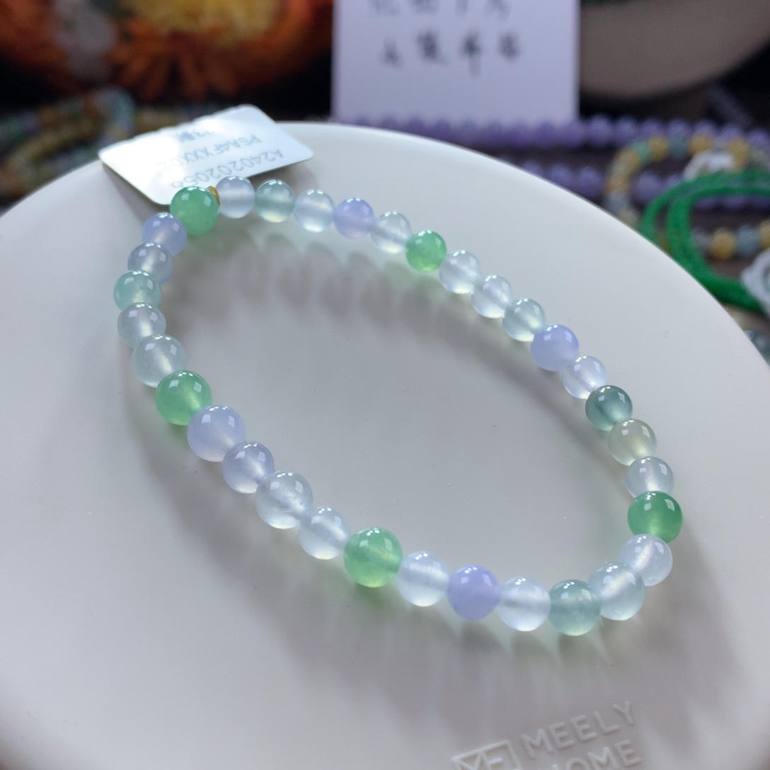 翡翠手链未镶嵌高冰幻彩马卡龙多宝手串