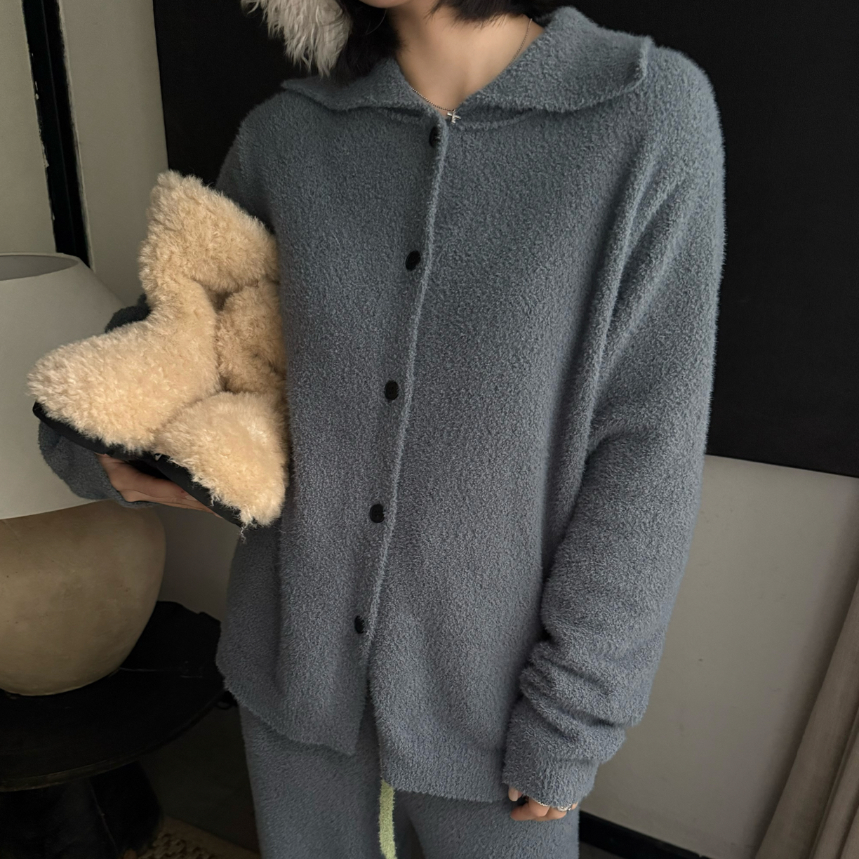 XIAOMEIZI秋冬新款毛利绒针织家居服宽松可外穿开衫睡衣套装90366