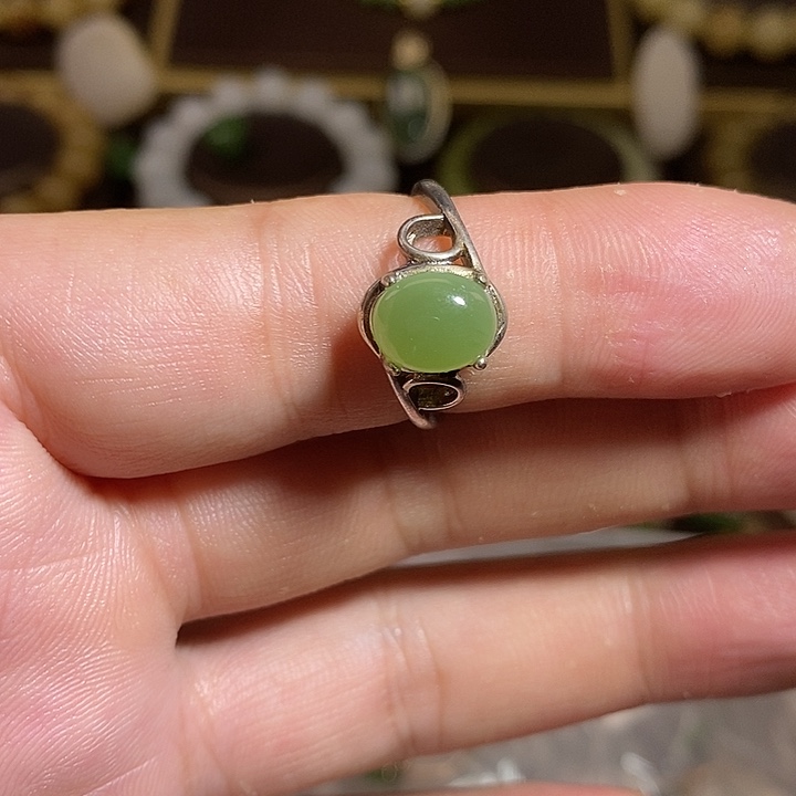 和田玉戒指银S925镶嵌