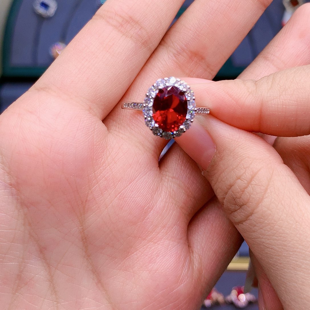 红宝石戒指银S925镶嵌