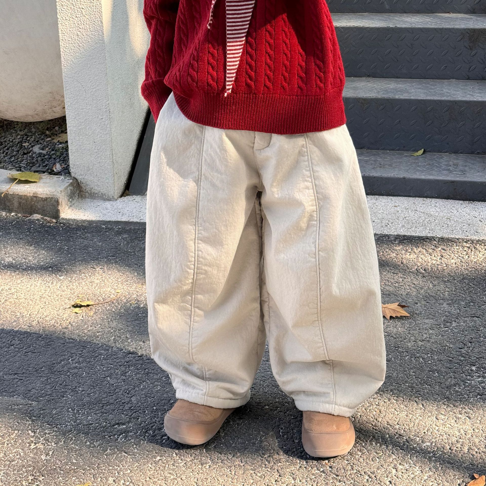 2025冬季儿童加绒加厚纯色长裤男童洋气百搭保暖休闲长裤