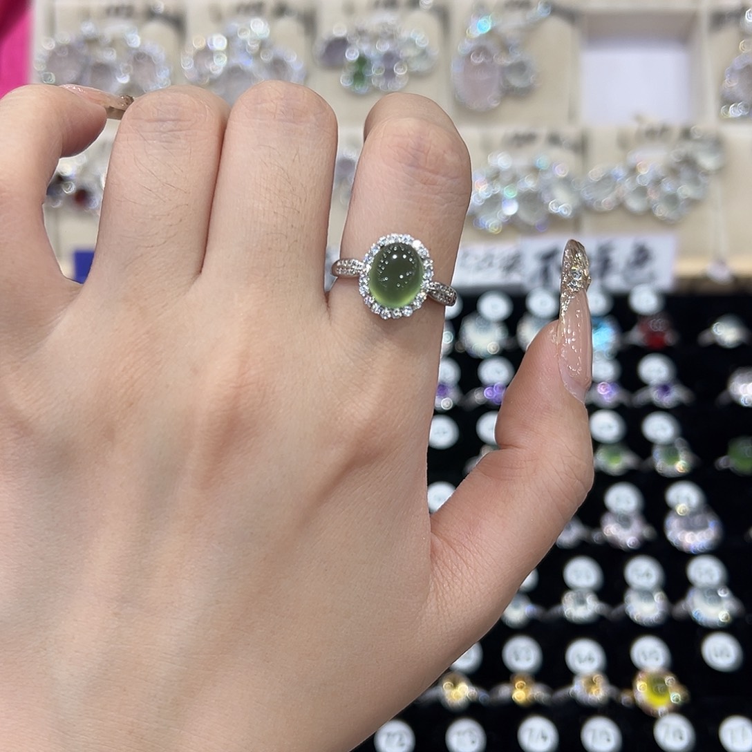 F***u蛇纹石玉银S925镶嵌戒指