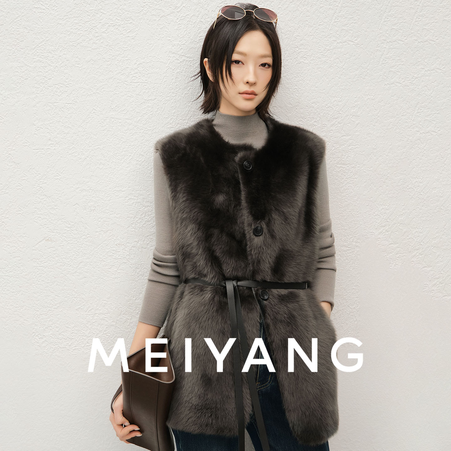 美洋MEIYANG 雾都双面穿拉贡马甲 高奢皮毛一体圆领皮草