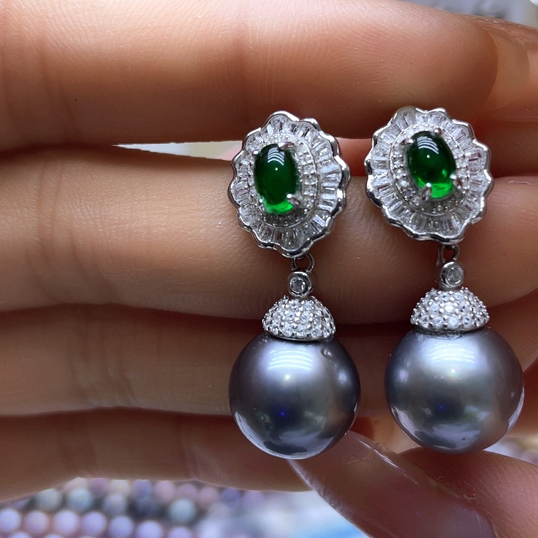 海水珍珠耳饰银S925镶嵌