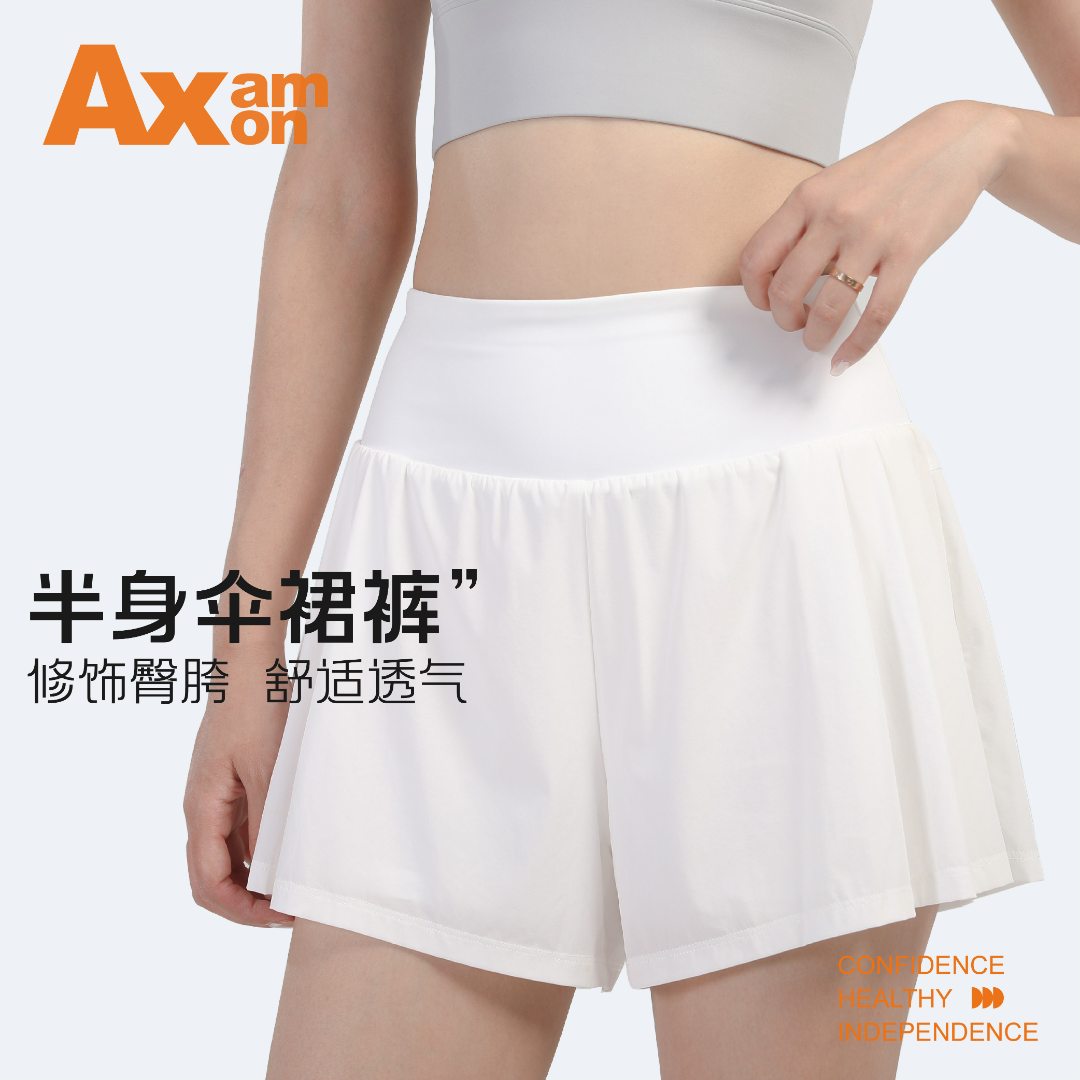 AxamAxon显瘦运动遮肉跑步伞裙瑜伽健身夏季外穿大码防走光短裤