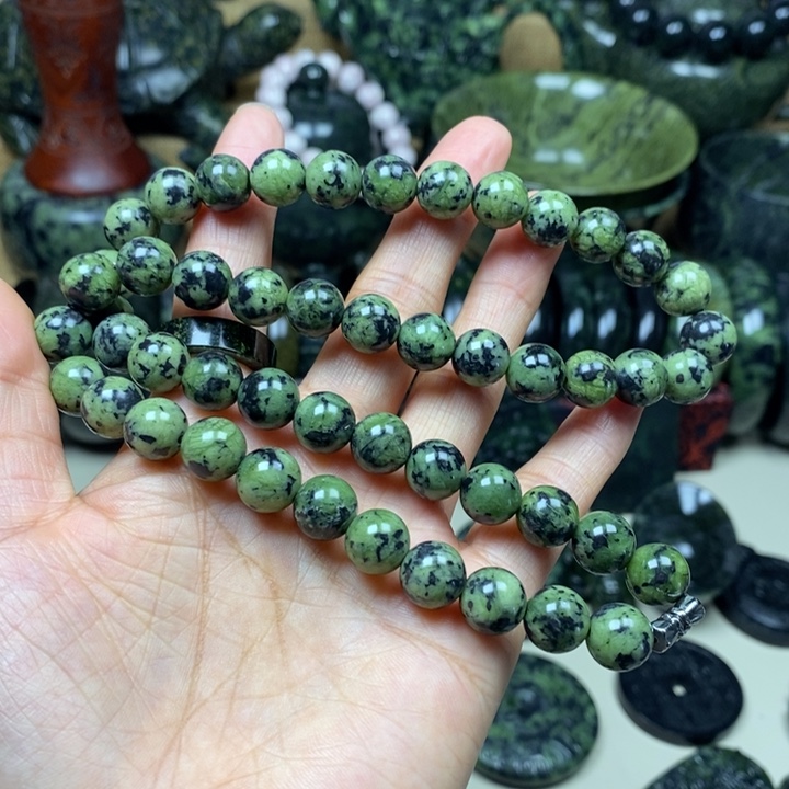 蛇纹石玉未镶嵌项链药王石10毫米项链