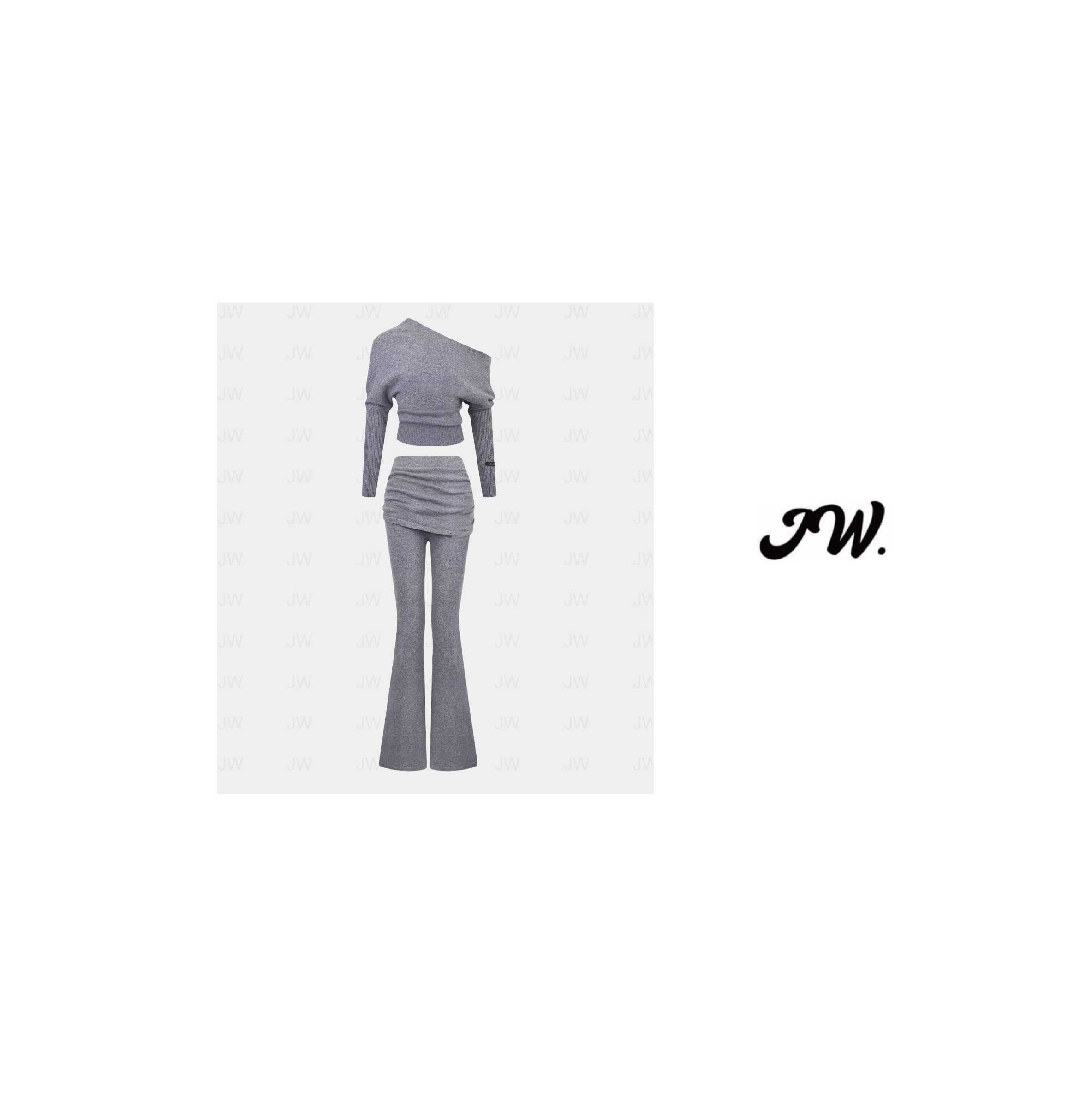 【JW.】AN*女神套装休闲裤时尚褶皱秋冬休闲风灰色休闲长裤喇叭裤