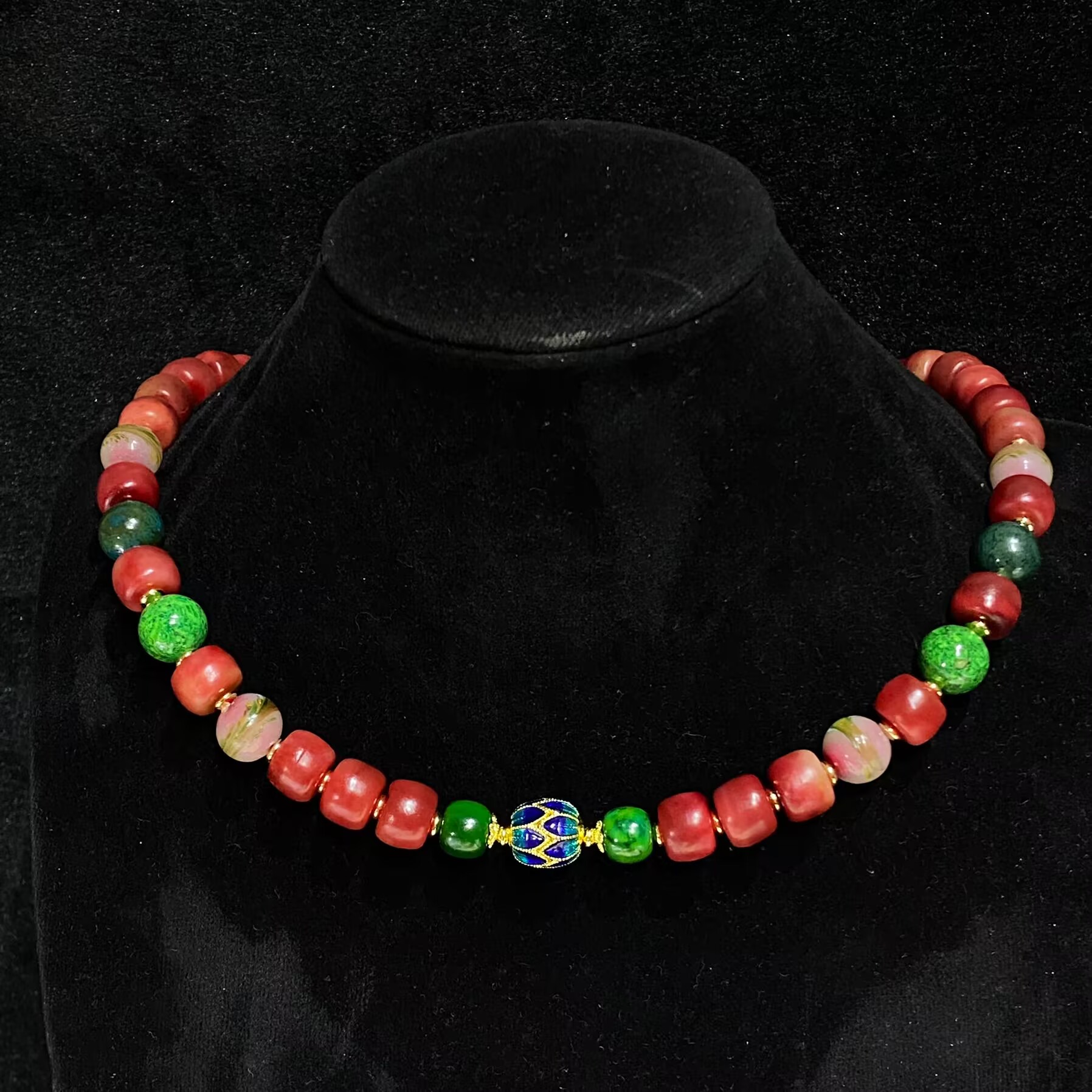 非金属珐琅项链 K6275  精选民族风红色扁珠珠项链