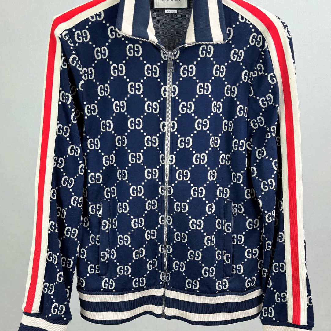 99新 GUCCI/古驰 GUCCI古驰红蓝满LOGO拉链夹克外套M码15450