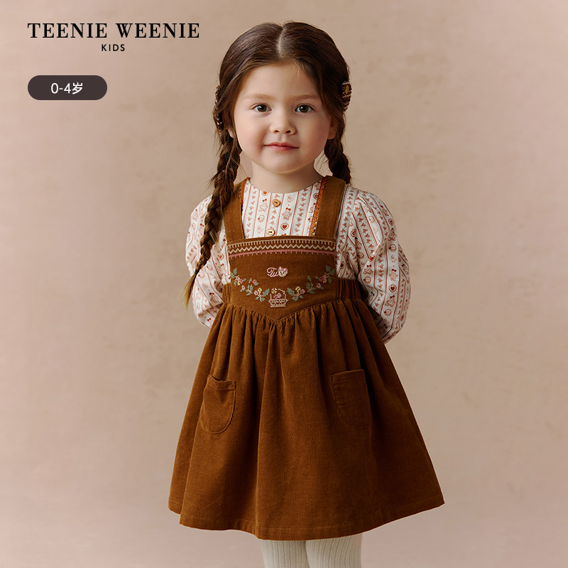 TeenieWeenieKids小熊童装25年秋季仿十字绣花背带裙T0OW253867B