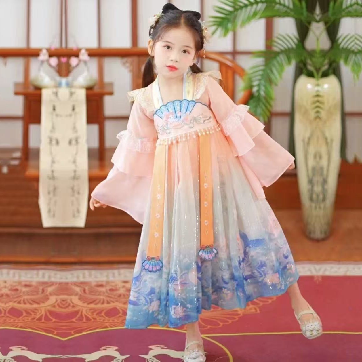 4013女童袖子可拆汉服裙粉色人鱼汉服