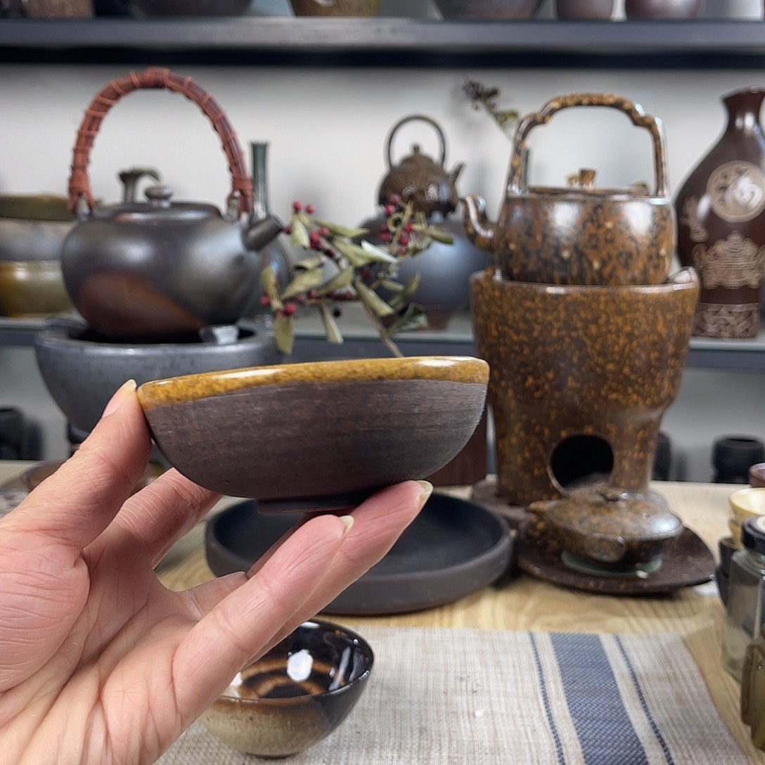 壶紫砂粗陶实用茶碗