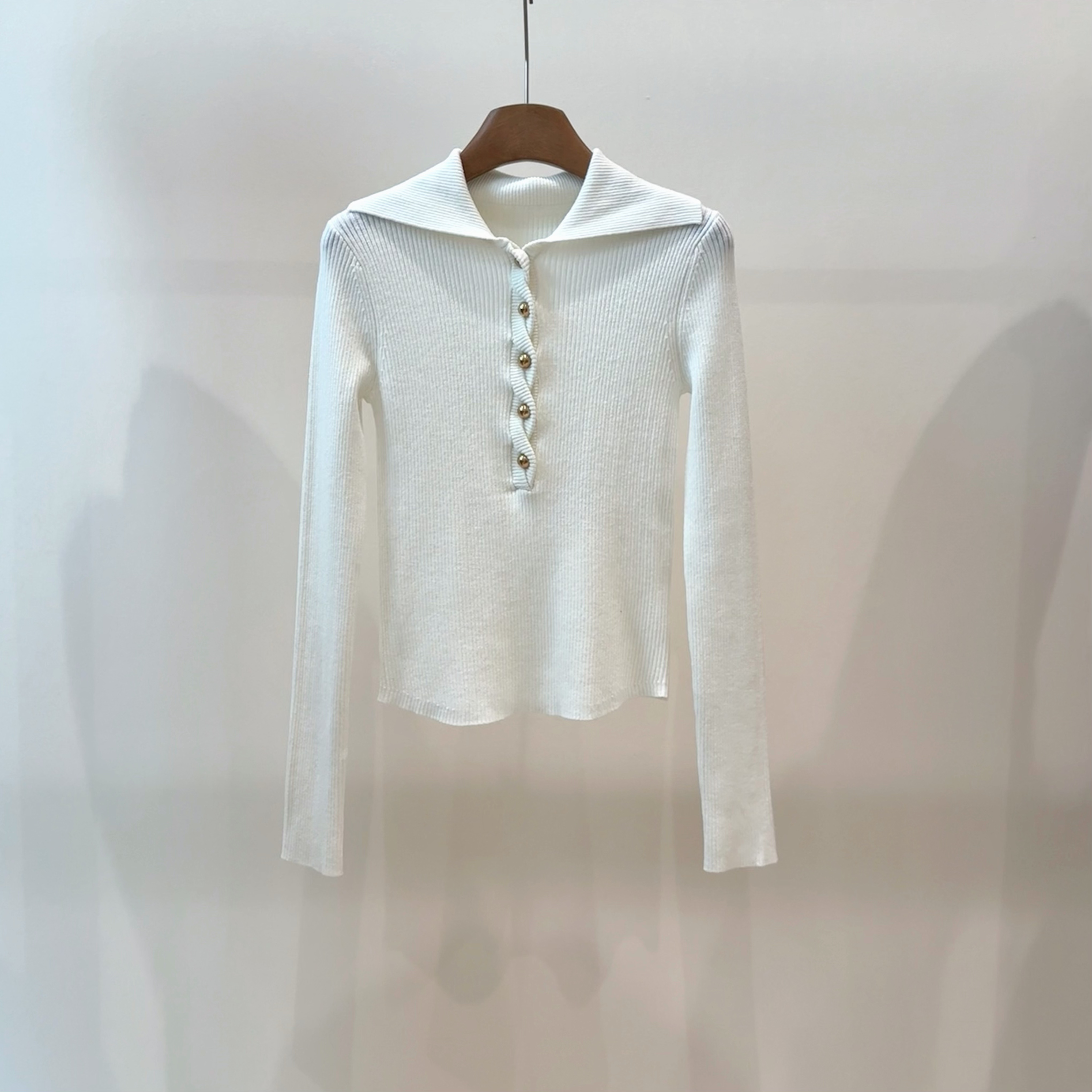 秋冬季翻领毛针织衫包袖修身毛衣常规长袖针织女装b608