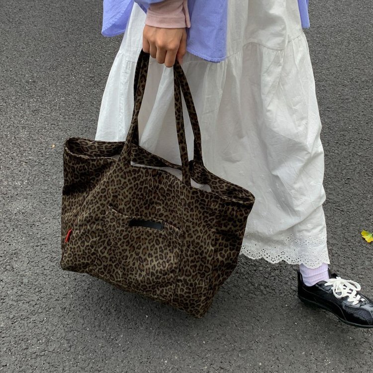 复古豹纹大包包女秋冬2025新款潮时尚学院风托特包麂皮绒大容量包