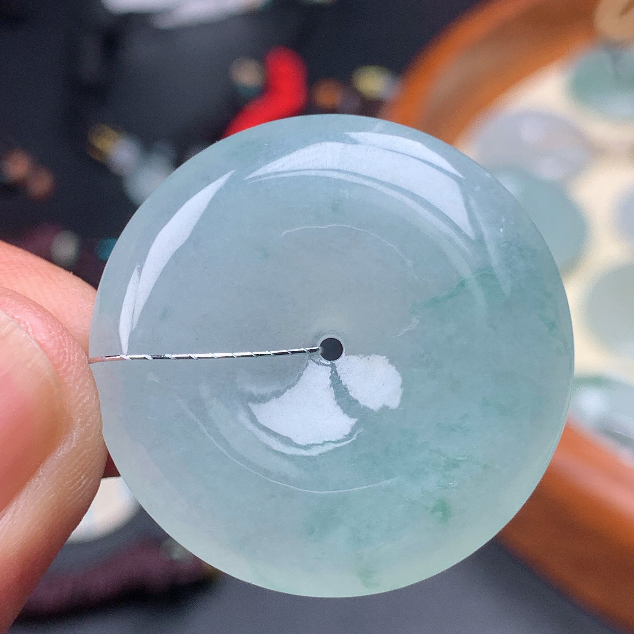 尺寸32.7-6.1mm缅甸天然A货翡翠冰飘花平安扣吊坠 精美百搭时尚