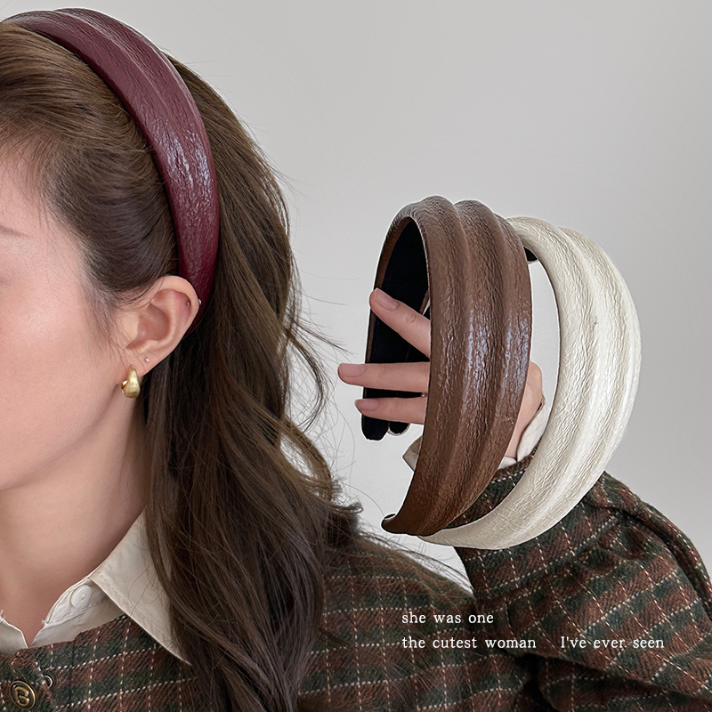 美拉德秋冬新款皮质凹凸发箍女高颅顶头箍高品质发卡发捆头窟头饰