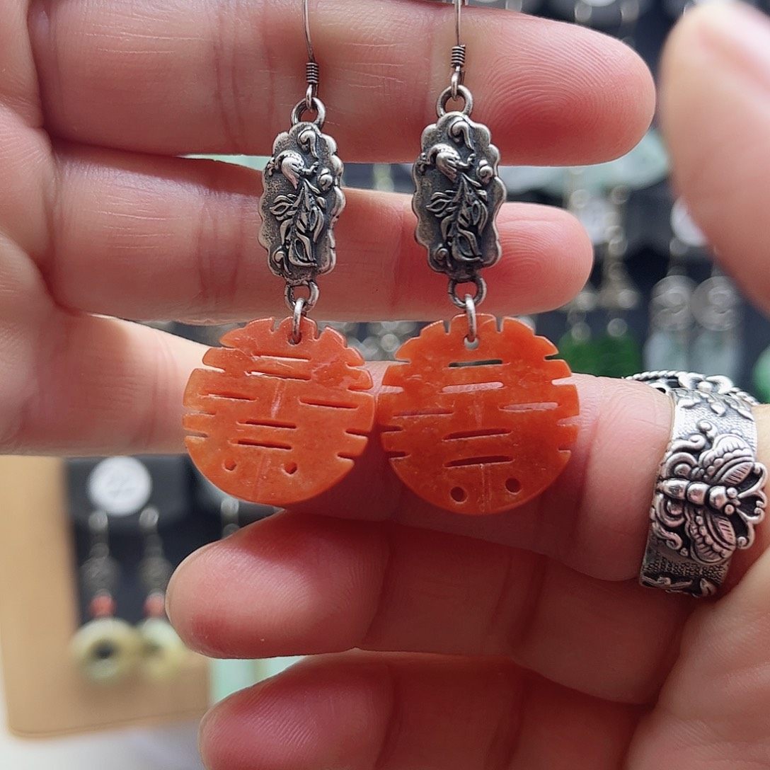 翡翠银S925镶嵌耳饰