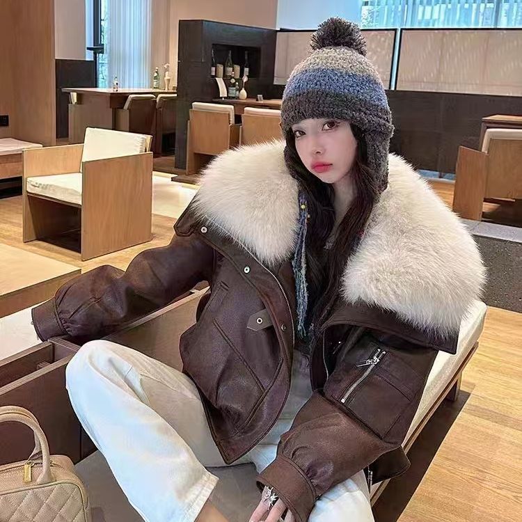 （毛领可脱卸）袖子带拉链冬季保暖短外套轻奢女装秋冬加厚短款女款