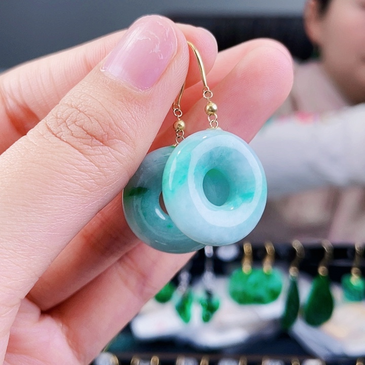 翡翠耳饰18K金镶嵌饰品