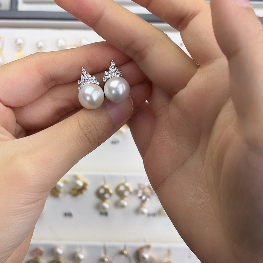 耳饰银S925镶嵌淡水珍珠