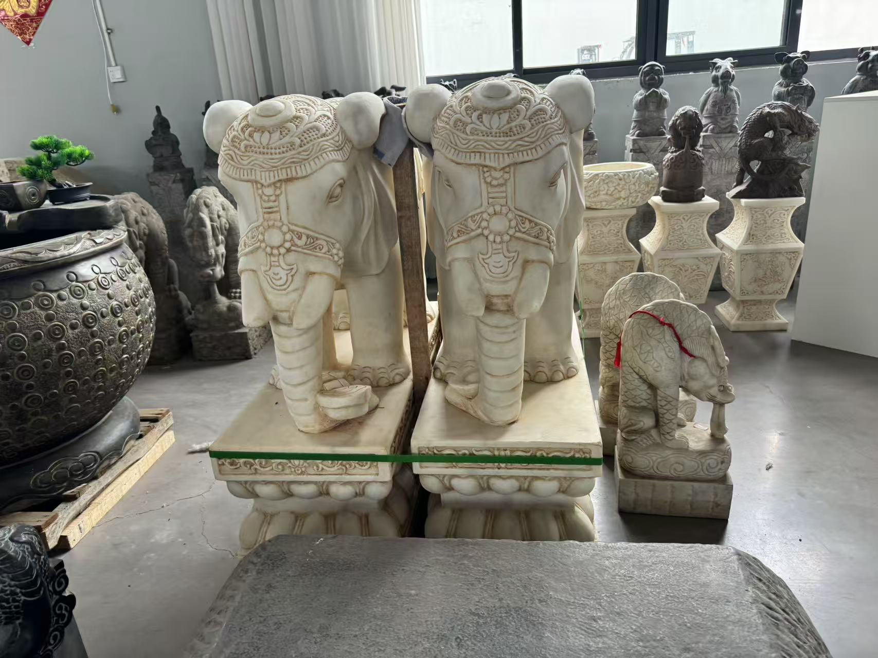 【瑶之韵石雕摆设工艺品创意专属】汉白玉1米高大象手工门墩石雕塑