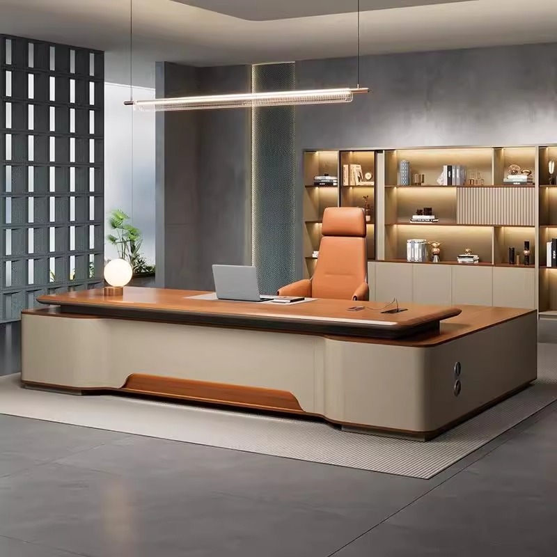 老板办公桌轻奢感吸塑桌面大班台简约现代总裁桌经理桌椅组合