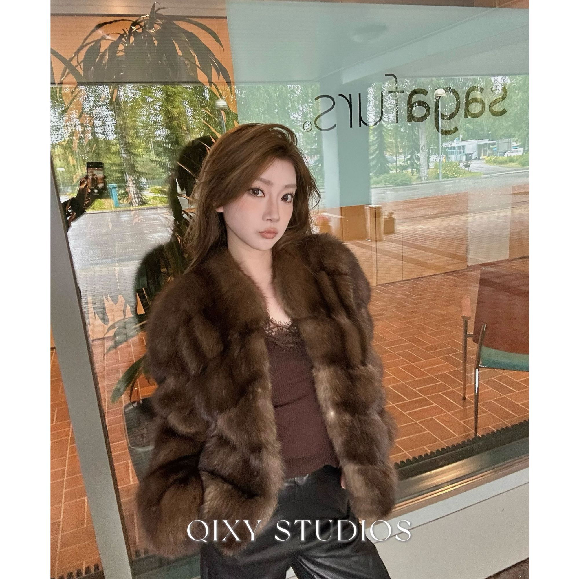 Qixiaoyao 设计师款水貂皮大衣立领皮草外套#YTGF-25069