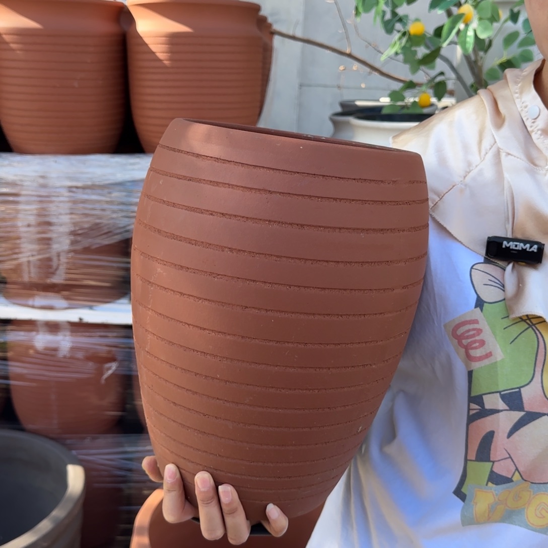 朱泥花盆口22高33宜兴紫砂 