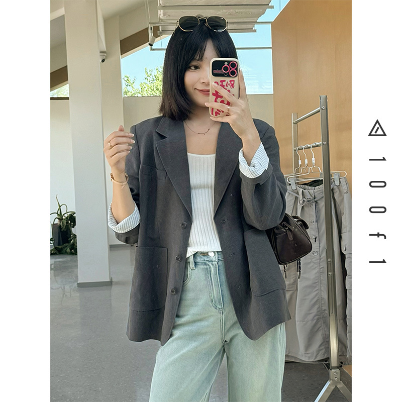 老钱假日西装外套 重磅砂洗麻料做旧水洗感 舒适挺括微宽松F10020