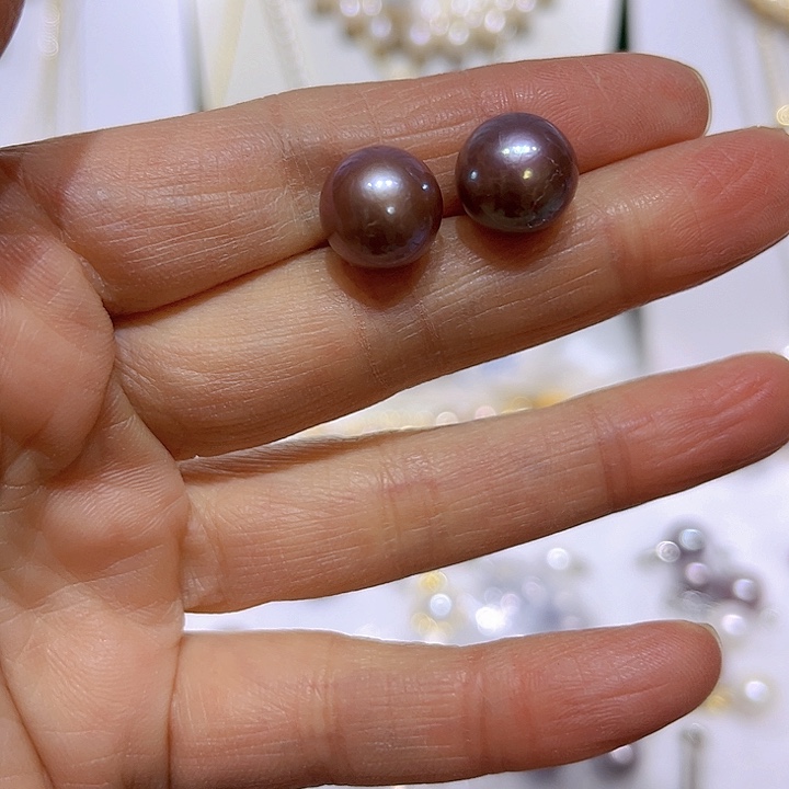 淡水珍珠紫珠耳钉未镶嵌