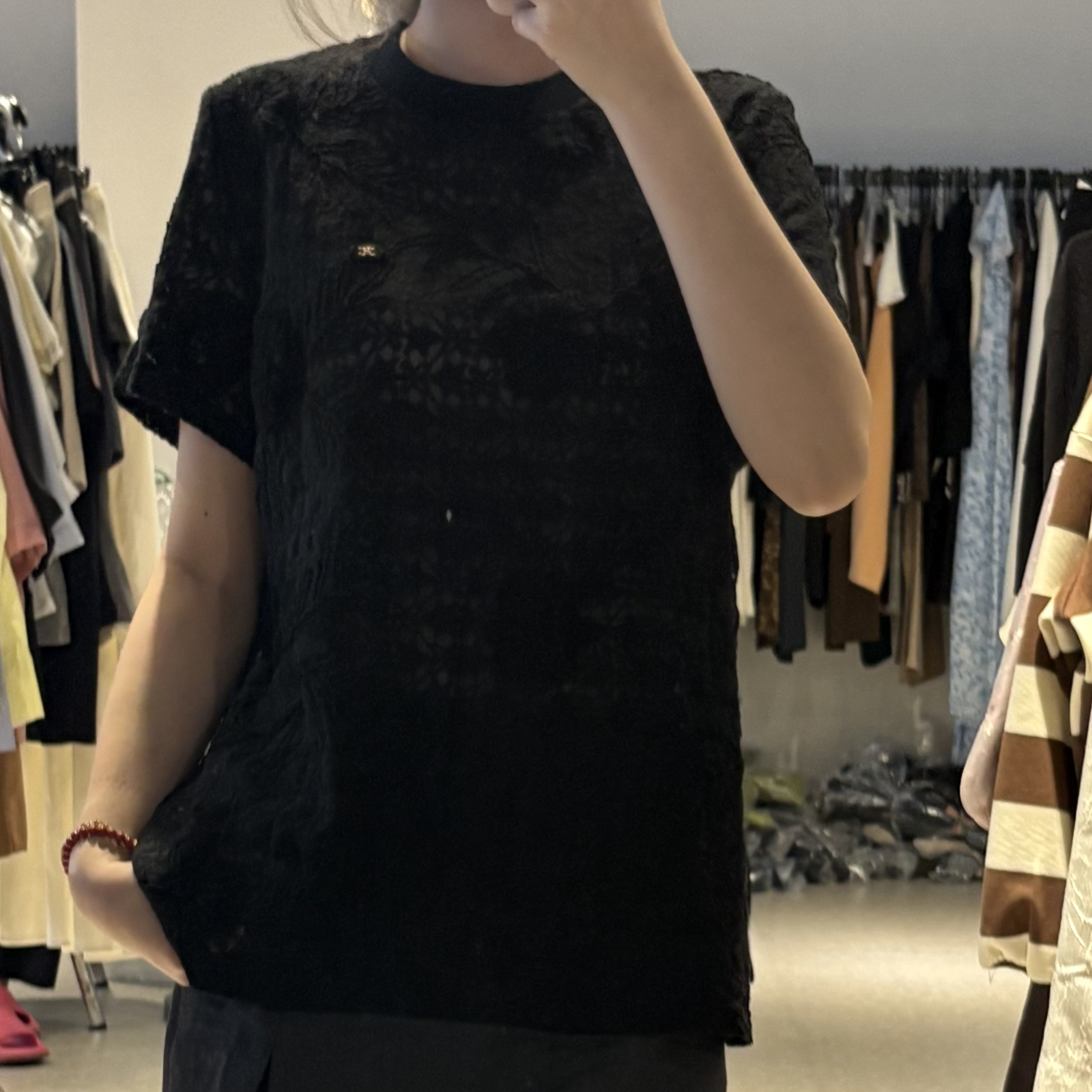 D31577南油爆款气质显瘦镂空蕾丝短袖T恤