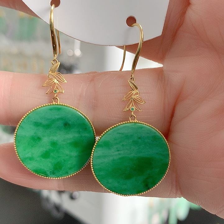 翡翠耳饰18K金镶嵌天然翡翠