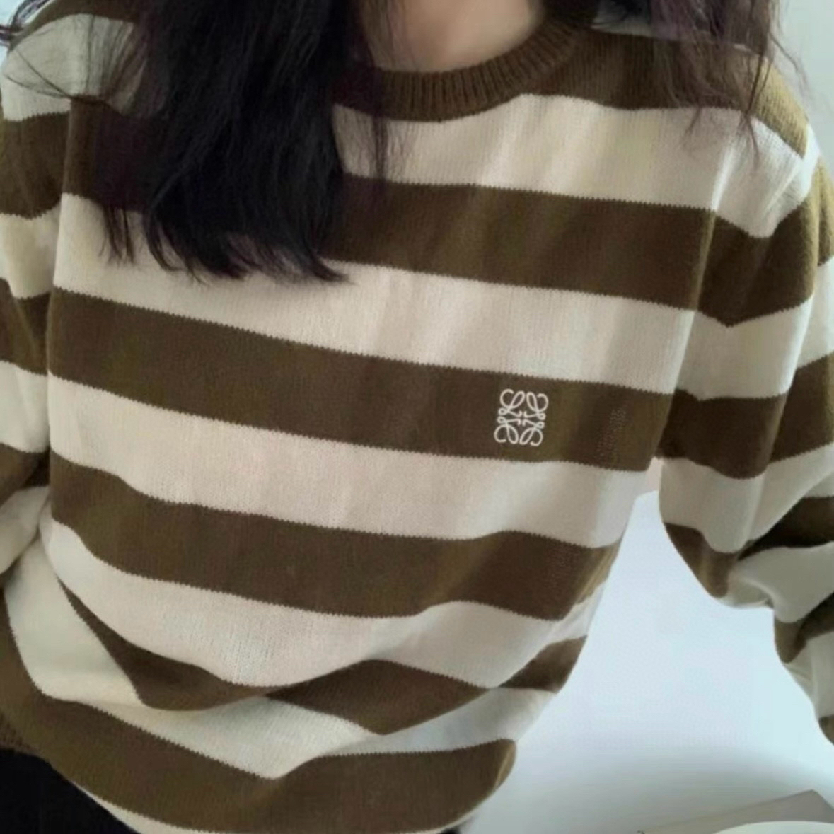 未使用 LOEWE/罗意威 拼色条纹刺绣羊毛毛衣 XS码 O00181