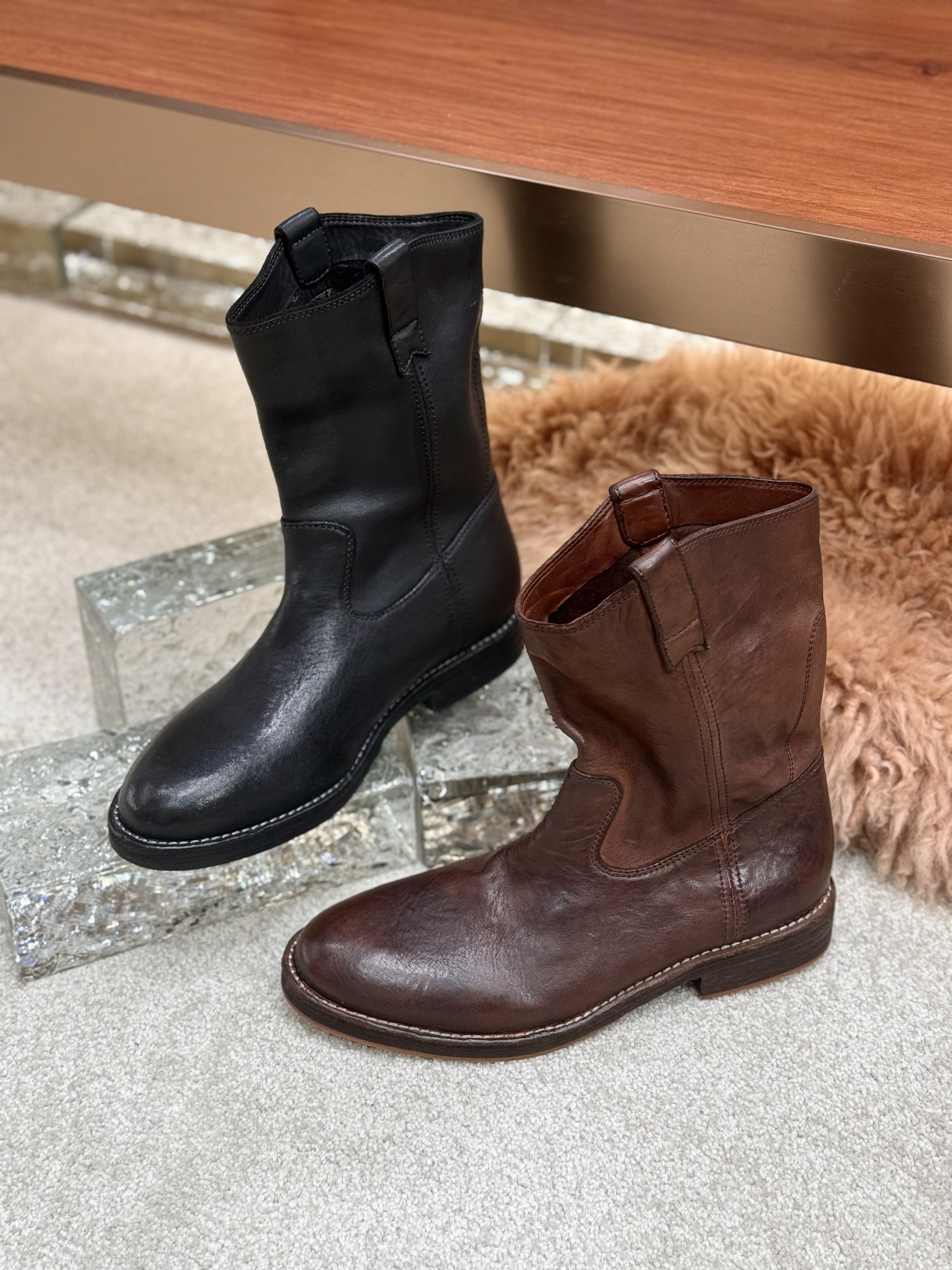 E编号  女靴马皮短靴子时尚百搭女士真皮固特异重水洗四季