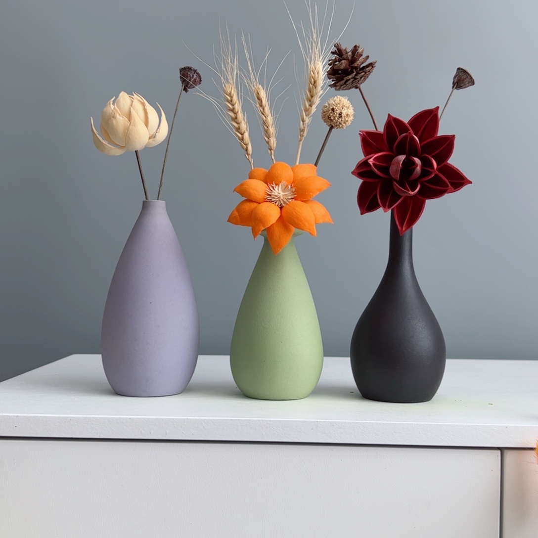 摆件陶瓷小花瓶摆件含花总高约20-30cm