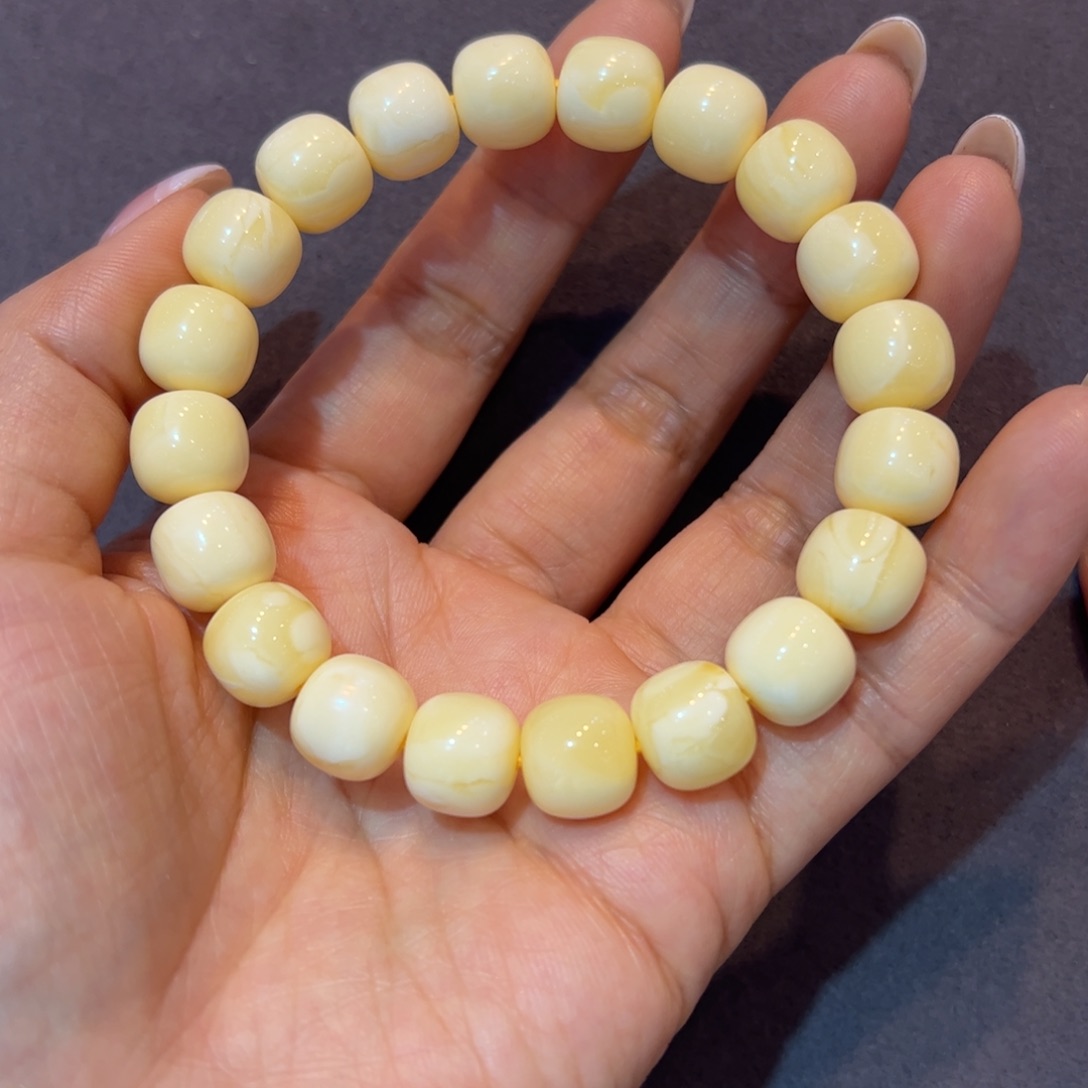 蜜蜡手串未镶嵌渔**镇焦皮浓奶酪11X10同料手串