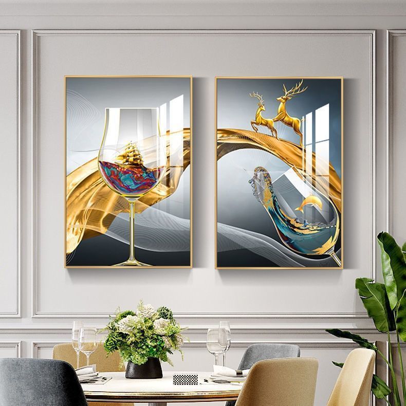 CT07北欧风格新款免打孔电视背景墙晶瓷餐厅装饰画两联背景墙挂画