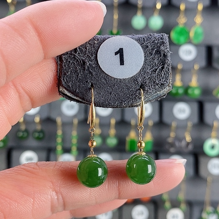 和田玉耳饰18K金镶嵌