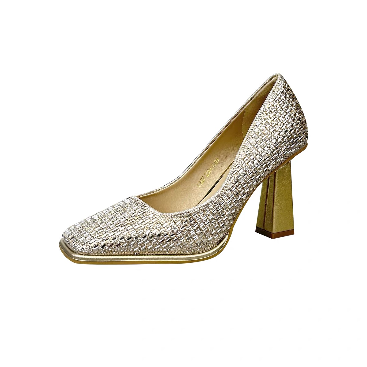 8CM方根高跟鞋法式宴会百搭气质方头秋季粗跟钻石婚鞋浅口单鞋女